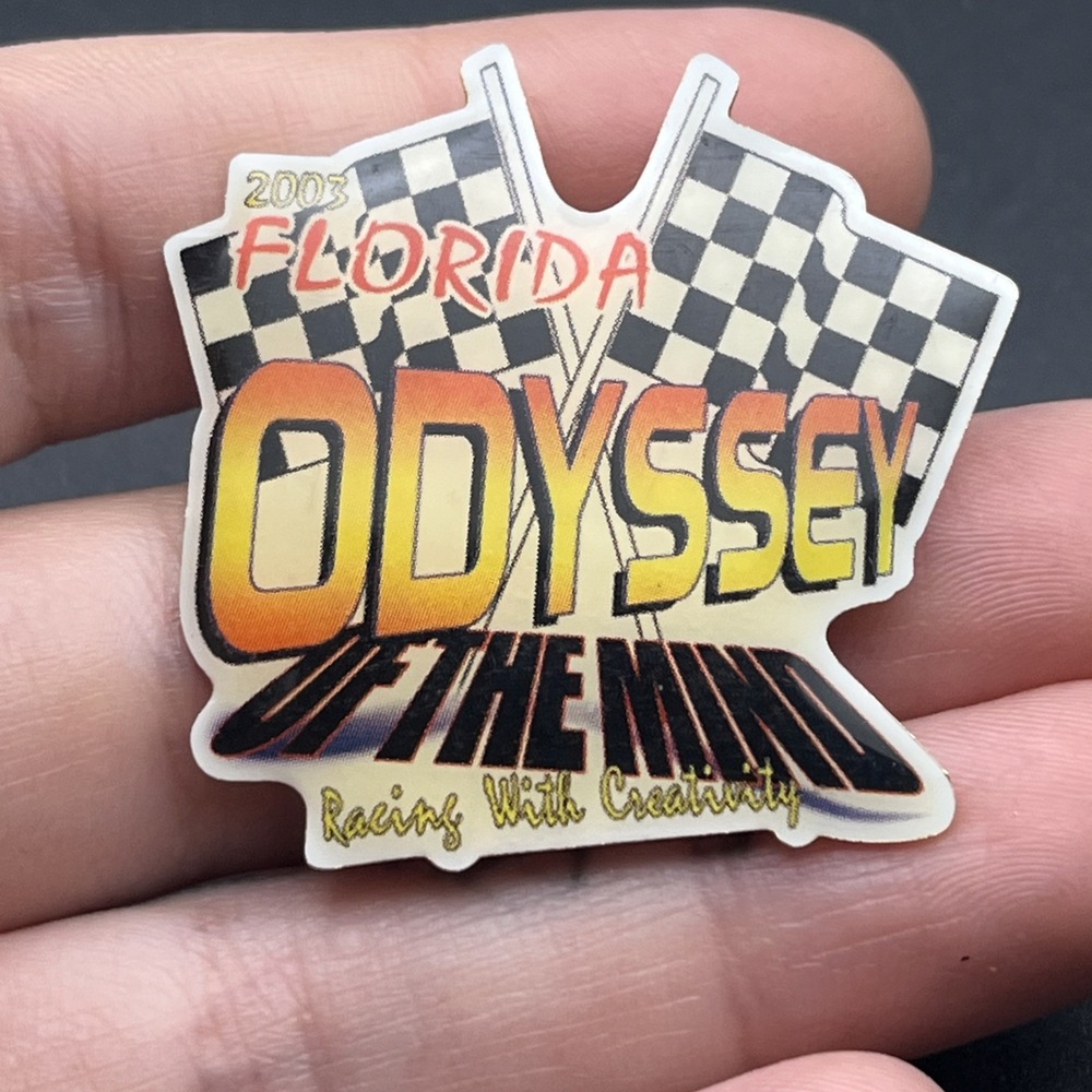 2003 Florida Odyssey Of The Mind Racing With Creativity Lapel Hat Pin